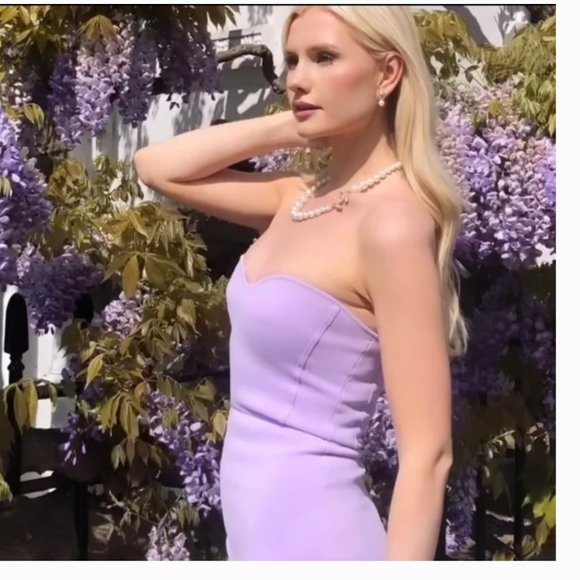 ZARA LILAC LAVENDER CORSET TUBE STRAPLESS SWEETHEART KNIT BANDAGE MIDI DRESS - Picture 15 of 16